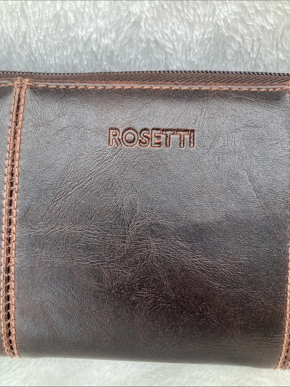 Rosetti Men's Brown Leather Zip Wallet with Contrast Stitching